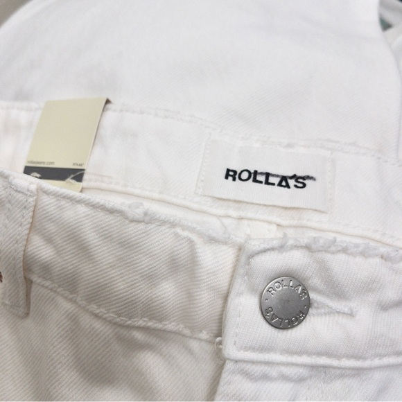 NWT Rollas Original High Rise Straight Jean 28 Layla White Distressed Knee Rip - Picture 6 of 12